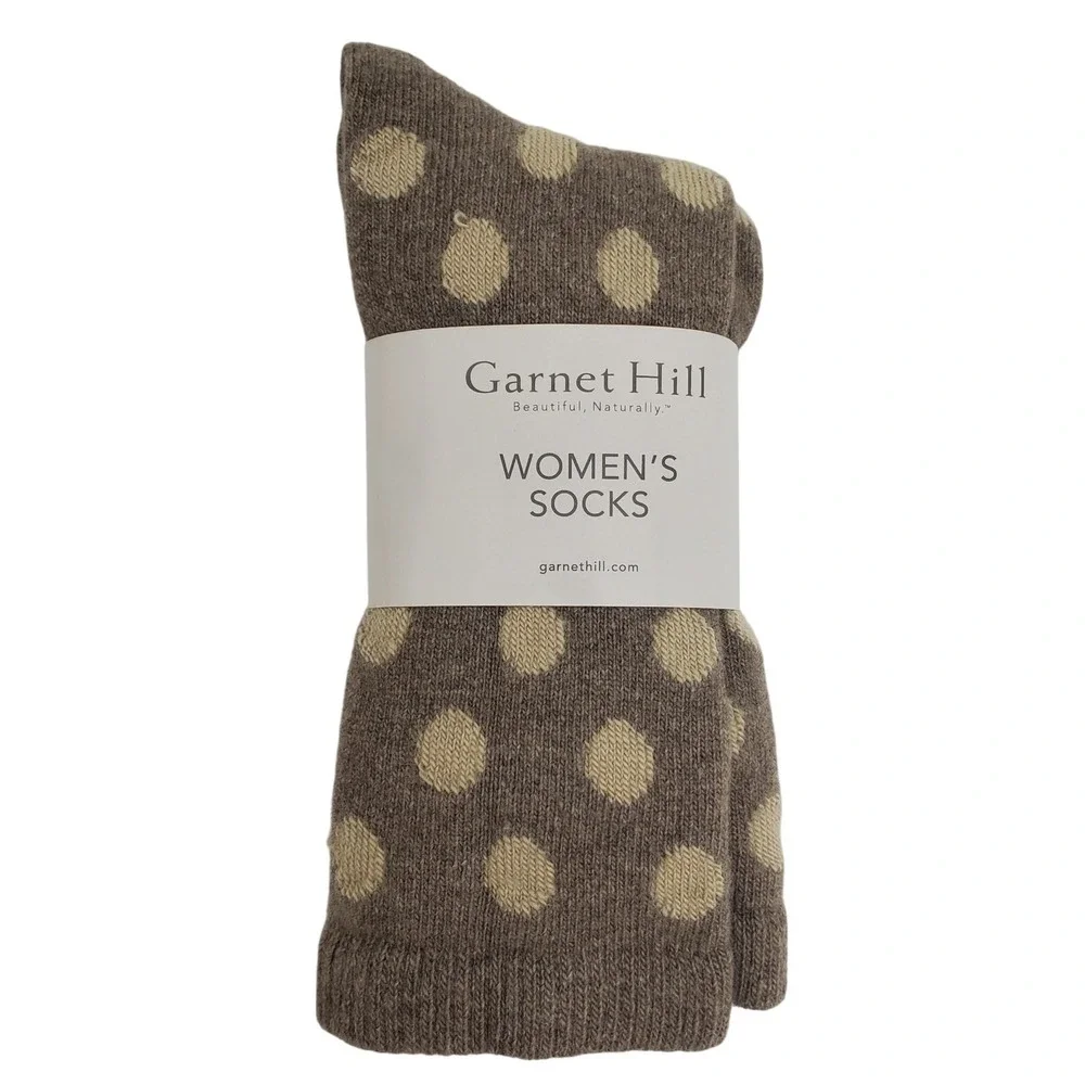Light Brown Taupe Dot Crew Socks Medium Garnet Hill 9-11 Warm Cashmere Blend NEW